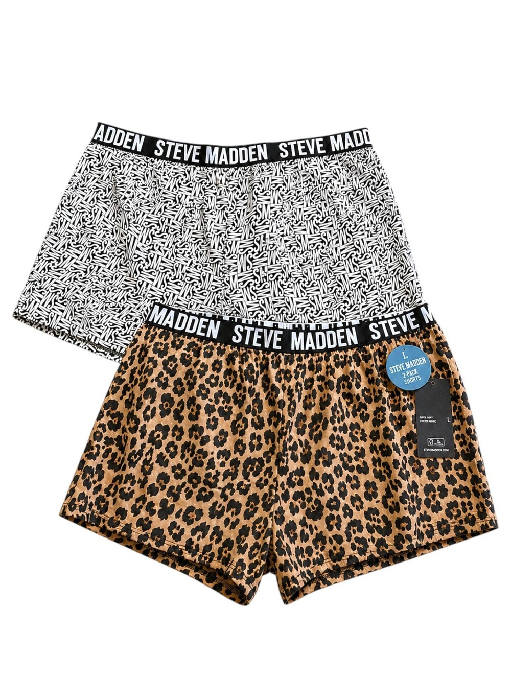 Steve Madden Sleep Shorts 2 Pack Leopard and Logo Print NWT Loungewear Size L